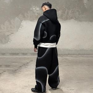 Ensemble de survêtement décontracté pour homme, personnalisé, en coton lourd, vintage, avec fermeture éclair, sweat-shirt et pantalon de survêtement, coupe ample, coupe-vent - Product Image 2