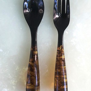 Salad Server <b>Set</b> Natural Wooden Small Size S with 2 Turners Sustainable Handmade <b>Utensils</b> Freezer Safe - Product Image 4