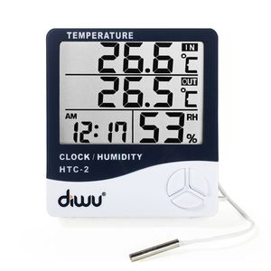 Thermomètre hygromètre d'intérieur Diwu-2 avec horloge, calendrier et sonde en plastique - Product Image 1