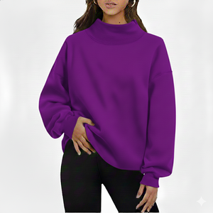 Suéter Cómodo con Capucha y Cuello Alto para Mujer, Estampado en la Parte Delantera, 100% Algodón, Talla Grande, Servicio OEM de Alta Calidad, Ropa Suave de Otoño - Product Image 1