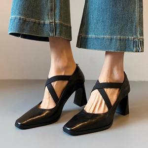 Sandalias de tacón de moda de verano para mujer, zapatos de tacón alto informales, cómodos y versátiles, de cuero genuino - Product Image 3