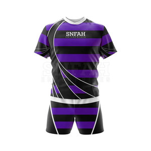 Ensembles d'uniformes de rugby unisexes respirants 100 % polyester à manches courtes, couleurs et logo personnalisables, tissu de haute qualité 360g, fabrication sportive - Product Image 4