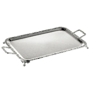 Bandeja de metal de acero inoxidable con asas de diseño floral dorado Nuevo lujo Último diseñador Decoración Bandeja para servir alimentos - Product Image 1