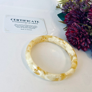 White and Yellow <b>Bangle</b> <b>Bracelet</b> made from Natural Baltic Amber; Natural Baltic Amber <b>bangle</b> Marbled 70 mm - Product Image 2