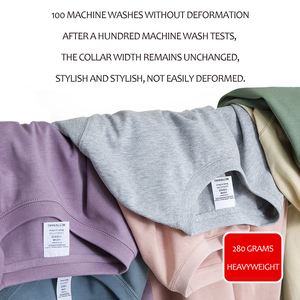 เสื้อยืดแขนสั้นผ้าคอตตอนคลุมไหล่สำหรับผู้ชายเสื้อยืดโอเวอร์ไซส์สีทึบพิมพ์ลาย280Gsm ทิ้งไว้ใช้ได้ทั้งชายและหญิง - Product Image 4