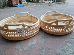 Ensemble de 2 plateaux de service en rotin avec poignées fabriqués à la main du Vietnam - Product Image 5