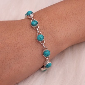 925 argent Sterling Turquoise pierres précieuses Bracelet bijoux à la main en argent Boho Style Bracelet bijoux pour femmes cadeau de mariage pour - Product Image 4
