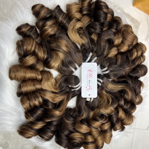 FUNMI Super Double Bundles Bouncy Curls 100% Raw Vietnamita Virgin Remy Hair Weaving Extensiones HD Lace Variedad de tonos de color - Product Image 4