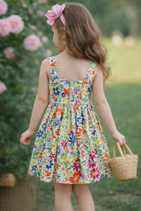 Children Girls Floral Print Sleeveless A-Line Cotton Dress Knee-Length Summer Cute Style Square Collar <b>Spaghetti</b> <b>Strap</b> - Product Image 3