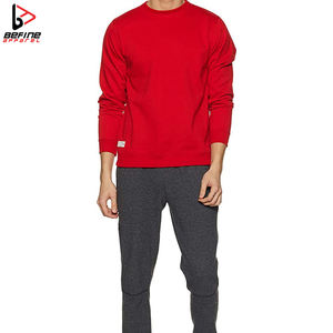 2024 hommes Vintage col rond rouge solide polaire pull sweat haute qualité coton Streetwear coupe régulière personnalisé hiver - Product Image 3