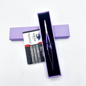 Tijeras de resorte moradas PS con logotipo personalizado, pinzas para cejas de acero inoxidable con hoja curva para pestañas Microquirúrgicas para dar forma a las cejas - Product Image 3