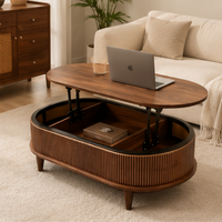 Table basse pliable réglable en hauteur avec plateau en panneau de densité, grand espace de rangement dissimulé, facile à nettoyer, panneau en bois moderne pour salon
