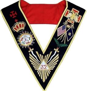 ปลอกคอเมสัน AASR สกอตติชไรต์ ระดับ 32 องศา ปักด้วยมือ |   ปลอกคอธงชาติทุกประเทศ |   ปลอกคอปักลายเครื่องราชอิสริยาภรณ์เมสัน - Product Image 1