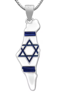 Collar de acero inoxidable 316L con <span class=keywords><strong>mapa</strong></span> de <span class=keywords><strong>Israel</strong></span>, estrella judía de David, colgante de protección de <span class=keywords><strong>Israel</strong></span>, regalo de joyería de esmalte blanco y azul - Product Image 2