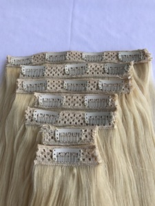 Top Premium Quality 18 ''Rubio Recto 7 Set Clip Extensiones Raw Cambodian Cutícula Alineada Humano Venta al por mayor Lista de precios Proveedor - Product Image 4