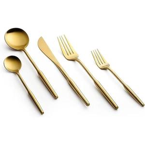 Poignée de couleur noire Couverts en acier inoxydable plaqués couleur or Couverts allant au lave-vaisselle pour la maison Restaurant Hôtel Utilisation Ensemble de 5 - Product Image 3