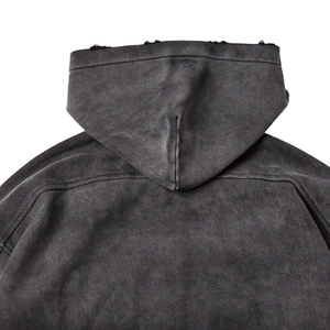 Wholesale Printing Cut Edge Custom Oversized Raw Hem Sunfade Hoodie for Men - Product Image 6