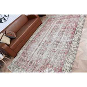 5.8x9.6 ft Vintage Rug, Turkish Rug, <b>Red</b> Abstract <b>Wool</b> Rug - Product Image 4