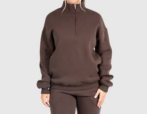 Custom Logo Windproof Loose Stand Collar Women Sportswear Workout Athletic Fitness <b>Hoodie</b> Half Zip Outdoor Sweatshirt - Product Image 1