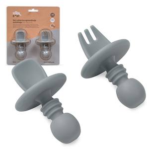 Ensemble de couverts d'apprentissage en silicone gris pétrole anti-étouffement GRIS PÉTROLE - Product Image 1