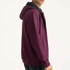 Sudadera con capucha 100% Algodón Fleece Sudadera con capucha para hombre Patrón sólido Cremallera Sudadera con capucha Básicos para el invierno - Product Image 5