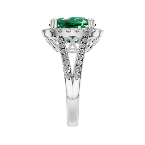 Premium Lab Grown <b>Emerald</b> Natural Stone <b>Ring</b> with Diamond Halo 1 Carat Prong Setting Sterling <b>Silver</b> for Wedding Engagement - Product Image 2