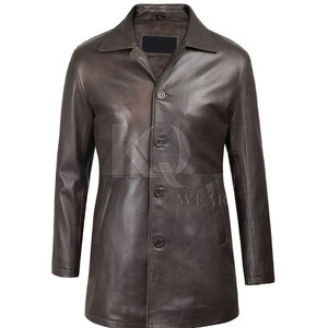 Abrigo de Cuero para Hombre, Gabardina de Manga Larga con Cinturón, Estilo Cruzado para Vestimenta Formal - Product Image 4