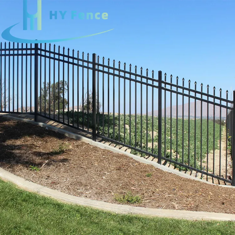 Pagar pabrik pasokan langsung rak dapat dilas Panel pagar baja rak hitam hias halaman pagar