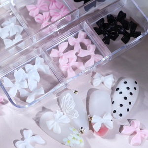 6 grilles rose <span class=keywords><strong>blanc</strong></span> ruban arc ongles breloques pièces coréennes <span class=keywords><strong>noir</strong></span> Nail Art cravate décoration Kawaii accessoires polymère argile fournitures - Product Image 2