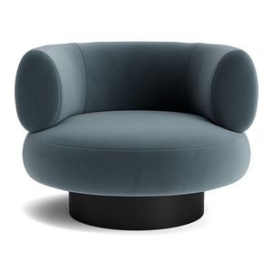 Fauteuil rond moderne avec revêtement en tissu et base en métal pour salon, style contemporain, chaise de détente - Product Image 2
