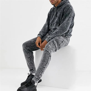 Survêtement/survêtement personnalisé délavé à l'acide, vente en gros d'ensemble de jogging deux pièces délavé à l'acide pour hommes, vêtements de sport - Product Image 1