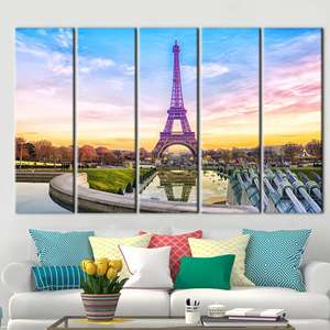 Decoración de pared impresa en lienzo con vista al atardecer de la Torre Eiffel, Francia, 5P: Gallery Wrapped - Product Image 1