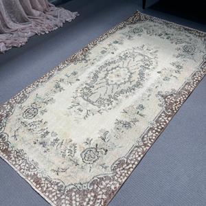 พรมขนาด 3.7x7.1 ฟุต, พรมตุรกีโบราณ, พรมขนสัตว์สีน้ำตาลลายนามธรรม - Product Image 5