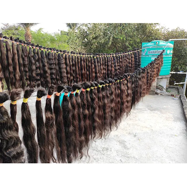 Harga pabrik rambut Virgin tidak diproses mentah India rambut gelombang tubuh lurus bundel tenun grosir rambut manusia candi India mentah