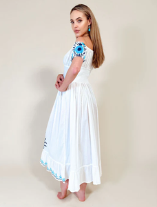 Robe longue brodée à manches courtes pour femmes, épaules dénudées, longueur cheville, nouvelle collection - Product Image 2