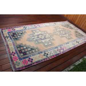 Alfombra de 3.7x7.7 pies, Alfombra Turca Vintage, Alfombra de Lana Azul - Product Image 2