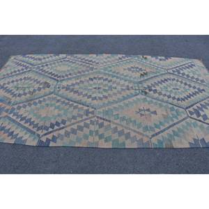 Tapis Kilim turc vintage 5.2 X 9.9ft bleu vert Patchwork Design laine Latex support tissage plat pour salon décor nouveau Type - Product Image 3