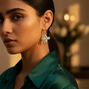 Boucles d'oreilles fines pour femmes avec nœud en argent et pierres en oxyde de zirconium, cadeau de bijoux - Product Image 2