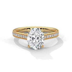 2.0ct Oval Cut Moissanite Solitaire <b>Ring</b> with Pave Band <b>925</b> Sterling <b>Silver</b> - Product Image 3