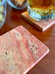 Juego de posavasos de mármol travertino naranja, mármol de piedra Natural, decoración del hogar, vajilla, estilo de vida, regalo de inauguración hecho a mano - Product Image 6