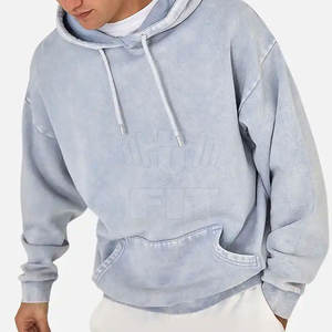 Sweat à capuche polaire d'hiver délavé à l'acide pour hommes grande taille col à capuche avec fermeture éclair design teint uni imprimé solide prix de gros - Product Image 2