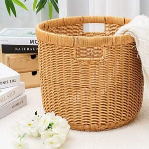 Natural Rattan Storage <b>Basket</b> Circle With Handles Nordic Style Clothing Storage <b>Basket</b> - Product Image 1