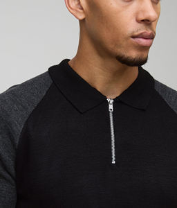 Chemises pour hommes en polyester/coton, nouvelle tendance, design à blocs de couleurs, manches courtes, logo imprimé en relief personnalisé, fermeture éclair, rapide - Product Image 6