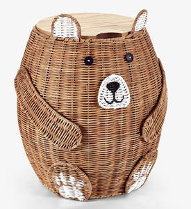 Panier de rangement pour enfants en rotin marron OEM Bertie Bear Table de chevet Table d'appoint en rotin avec couvercle en bois pour meubles d'enfants - Product Image 1