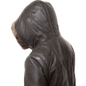 Veste en cuir d'agneau à capuche longue pour femmes fermeture à glissière fabriquée en usine respirant imperméable écologique pour la saison d'automne - Product Image 6
