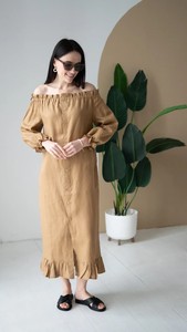 Renaissance Brown Linen Dress White Elegant Midi Dress for Summer Boho Maxi Style - Product Image 2