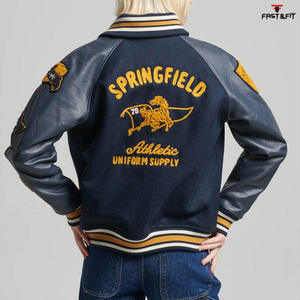 Diseño personalizado impermeable a prueba de viento de algodón Varsity chaqueta bordado carta detalle elegante Stand Collar Otoño Invierno Casual - Product Image 2