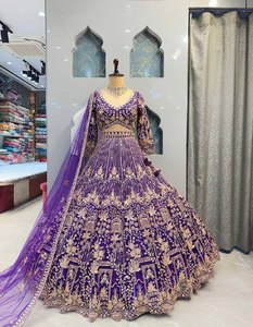 Lehenga Choli Traditionnel Élégant de Qualité Supérieure en Tulle Doux, Style Indien et Pakistanais, pour Fêtes, avec Broderie de Paillettes, Cancan et Patta en Toile, Idéal pour l'Été - Product Image 2