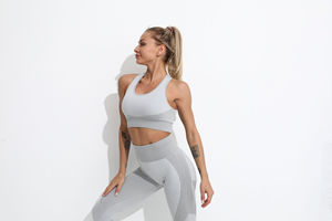 Promoción nueva ropa deportiva para mujer entrenamiento sin costuras Scrunch Butt Lift mallas deportivas 5 piezas gimnasio Fitness Yoga conjuntos patrón sólido - Product Image 6