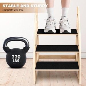Taburete de Madera Resistente para Niños, Plegable, Escalón para Niños Pequeños, Banco Utilitario Portátil de 2 Escalones para Baño, Lavabo y Armario - Product Image 1
